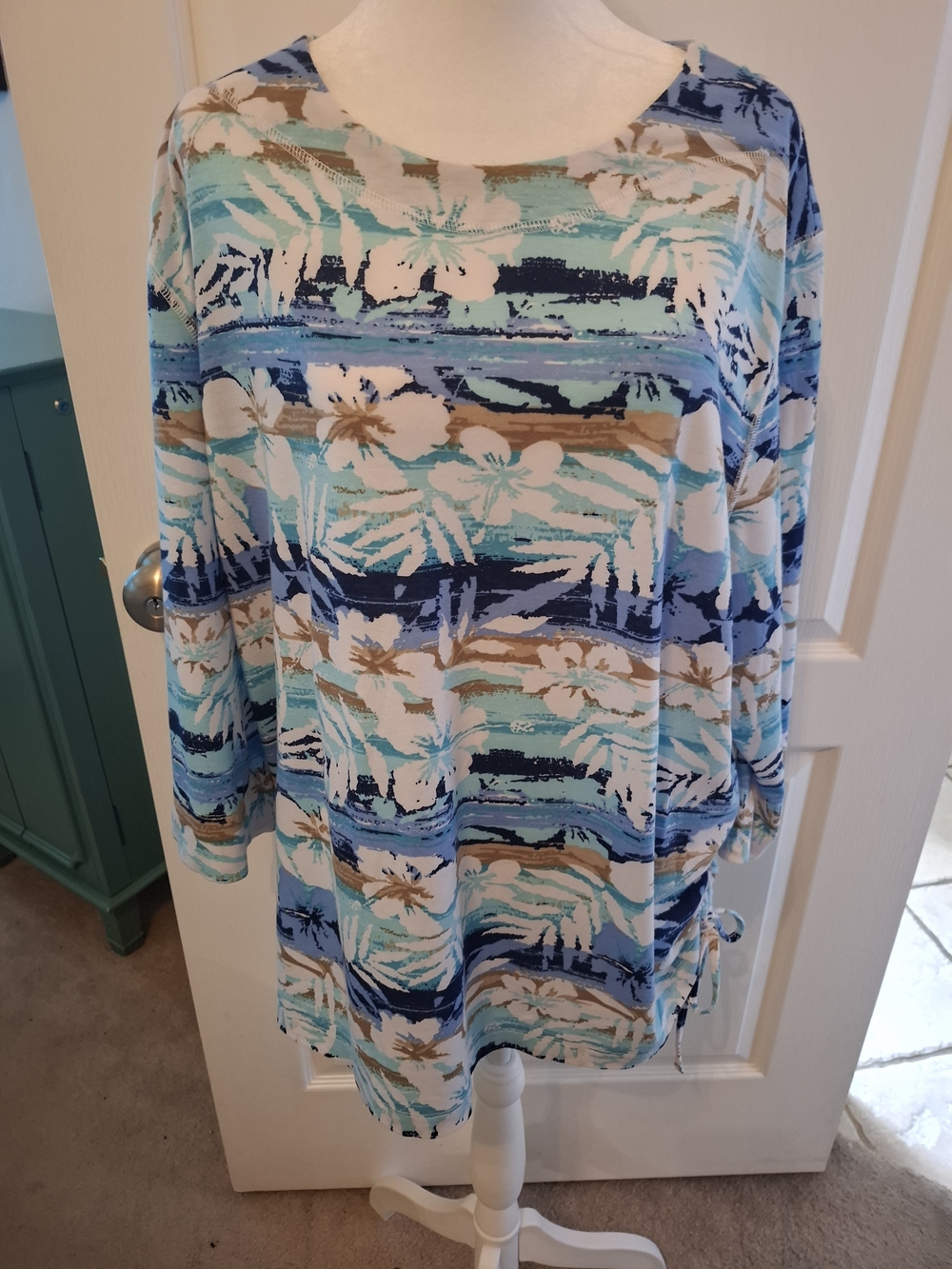 Relaxed Blue Floral Tunic with Side Tie